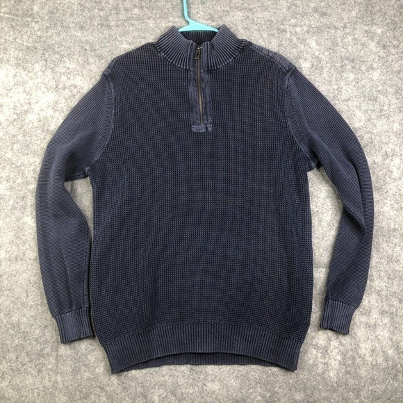 Tommy Bahama 1/4 Zip Mockneck Knit Sweater 100% Cotton Blue Fisherman - Picture 1 of 9